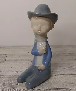 Cowboy Porcelain Figurine Fine Quality Lego Japan Blue White approx 7" tall - Picture 1 of 21