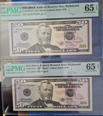 $50  2004A Federal reserve Richmond Fr#2129-E*  PMG65 EPQ - Image 1 of 2
