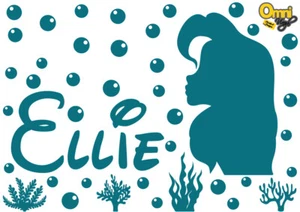 PERSONALISED DISNEY STYLE CUSTOM NAME VINYL STICKER DECAL Ariel Silhouette KIDS - Picture 1 of 7
