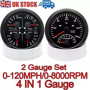 2 Gauge Set 85mm 4 In 1 Multifunction Gauge&85mm GPS Speedometer 120MPH w/Tacho - Picture 1 of 20