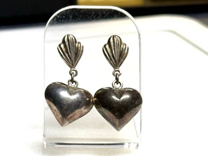Vintage Sterling Silver Earrings 925 Jewellery Stud Dangle Drop Heart - Picture 1 of 6