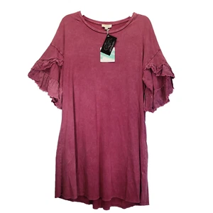 Umgee USA Small Boutique Magenta Mauve Ruffled Sleeve Dress Boho Tunic Country - Picture 1 of 9