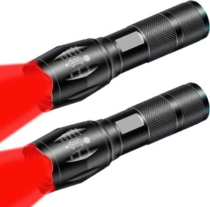 Paquete de 2 linternas LED rojas antorcha de luz de bolsillo con luz blanca y luz roja con zoom - Imagen 1 de 8