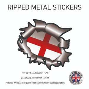 2 x English Ripped Metal Flag STICKERS 180mm x 167mm UK Bumper Car RML01 - Picture 1 of 1
