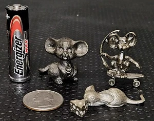 3 Vintage Pewter Mouse 1/2"- 1½" Tall Figurines Mini Metal Figures - Picture 1 of 12