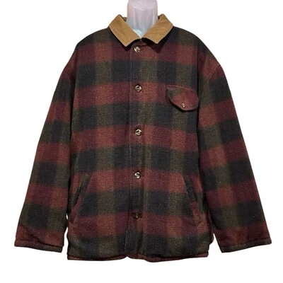 Lands End Reversible Wool Canvas Hunting Field Jacket Mens XL Plaid Brown - Image 1 of 4