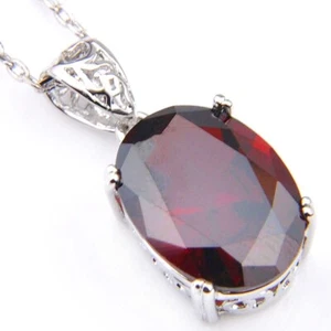 Natural Handmade Oval Cut Fire Red Garnet Gems Solid Silver Necklace Pendants - Picture 1 of 6