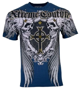 Camiseta para hombre Xtreme Couture by Affliction PULVERIZADA motociclista calavera alas MMA - Imagen 1 de 8