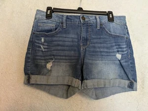 TIME and TRU- womans distressed blue jean cuffed shorts sz 10 - Picture 1 of 3