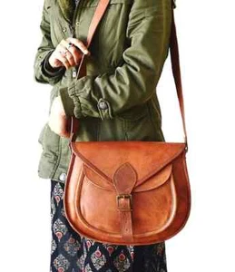 Handmade Women Vintage Style Genuine Brown Leather Crossbody Shoulder Bag Purse - Picture 1 of 7
