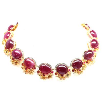 Gemstone Red Ruby, Sapphire & Zircon Necklace 19" 925 Sterling Silver - Image 1 of 4