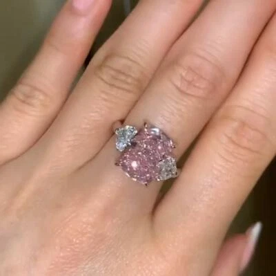 3 CT Lab-Created Cut Pink Sapphire 3-Stone Engagement Ring14K White Gold Plated - Image 1 of 4