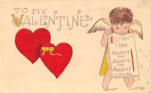 F81/ Valentine's Day Love Holiday Postcard c1910 Cupid Sign Hearts 5 - Picture 1 of 4