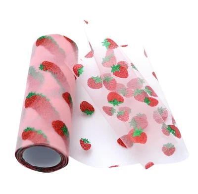 6 Inch x 10 Yards Pink Shiny Strawberry Tulle Roll, Mesh Fabric, Crafts - Image 1 of 4
