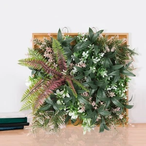 Plantas artificiales colgantes de pared verde boj en marco de madera de 13 pulgadas decoración de interiores - Imagen 1 de 6