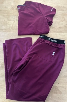 Grey's Anatomy By Barco Scrubs Set Top XL Bottom XLP Women's Maroon Cabernet - Image 1 of 4