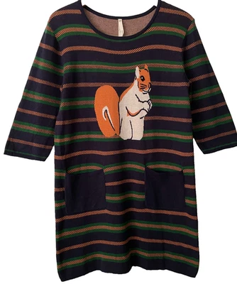 Teaberry & Weave 🐿️ M L  Modcloth Knit 3/4 Sleeve Stripe Squirrel Sweater Dress - Image 1 of 4