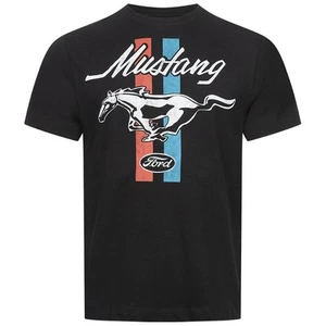 FORD MUSTANG Stripes Hombre Casual Casual Casual Camiseta Negra Nueva - Imagen 1 de 1