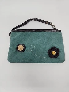 Chala Embroidered Bag with Button Flower Decor Turquoise Wristlet Purse - Picture 1 of 4