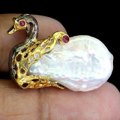 Colgante de plata de ley 925 redondo rubí Myanmar 2,5 mm perlas cisne piedras preciosas joyería Foto 1 de 4