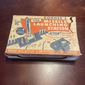 1950er Vintage Kohner Toys ICBM Raketenstartstation Spielzeug in Box für Ersatzteile - Bild 1 von 12