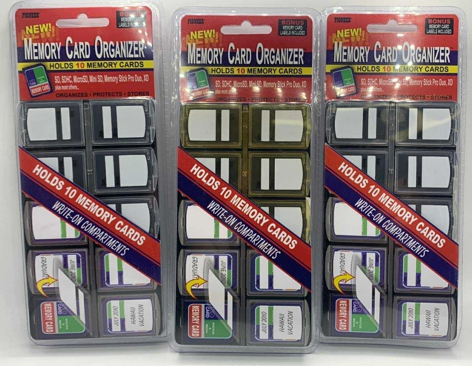 Organizador de cartão de memória 3PK Pioneer ~ comporta 10 cartões de memória cada ~ com etiquetas - Imagem 1 de 3