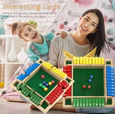 Wooden Dice Board Game Shut The Box for 4 Players Flaps & Dices Game Family - Image 1 of 4