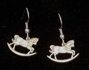 Pendientes Caballo Mecedor Antiguo Peltre Pony Hobby - Imagen 1 de 1
