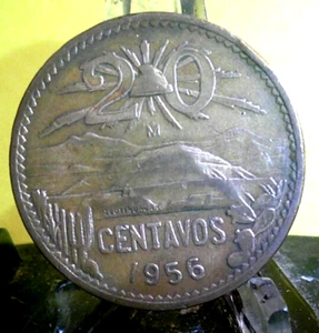 VF IN GRADE CIRCULATED 1956 20 CENTAVOS MEXICAN COIN(51425) - Picture 1 of 3