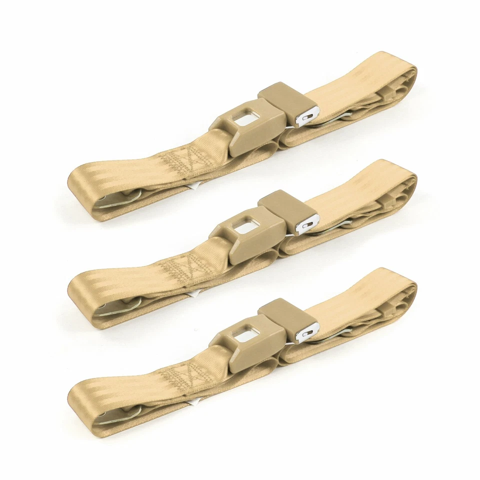 Ford Fairlane 1960 - 1961 Standard 2pt Tan Lap Bench Seat Belt Kit - 3 Belts rat - Image 1 of 1
