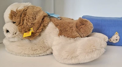 steiff 5610/25 - Baby Floppy Hund Webpelz braun/weiß bauchliegend 4025cm KF sGUT - Bild 1 von 4