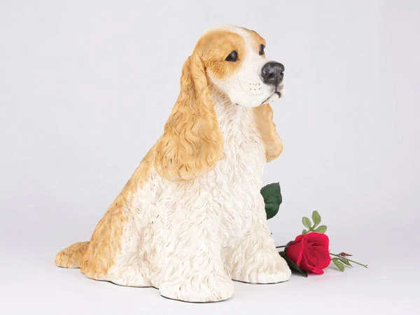 Large 233 Cubic Ins Tan & White Cocker Spaniel Resin Urn for Cremation Ashes