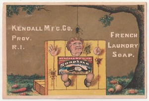 c1880s Soapine Criminal in Pillory W/ Spider Providence RI Victorian Trade Card