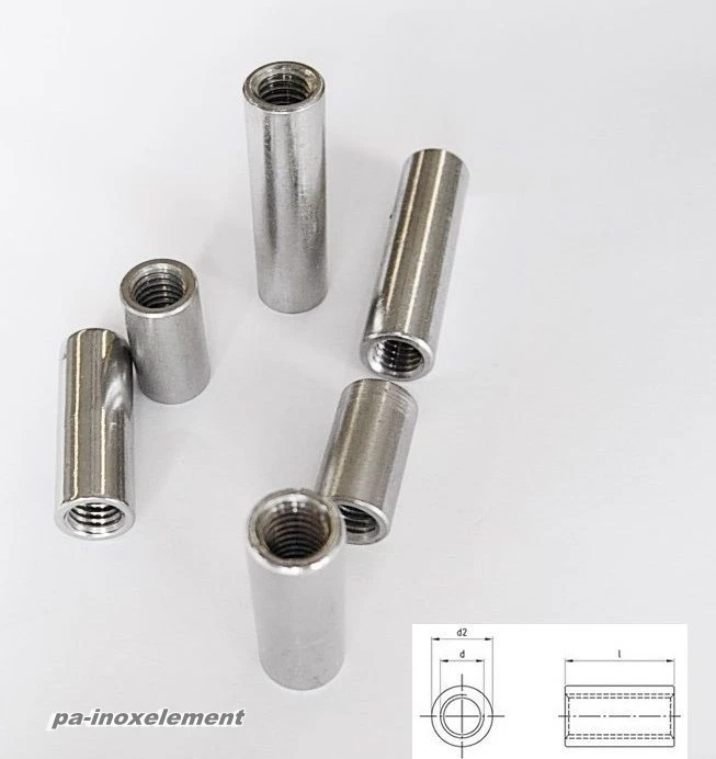  Rundmuffen Edelstahl V2A Distanzmuffen  Verbindungsmuffen  M6 M8 M10 M12 - Bild 1 von 1