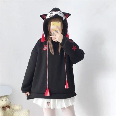 Femme Fille Japonais Chat Capuche Sweat Pull Kawaii Harajuku Mignon Neuf - Photo 1/4