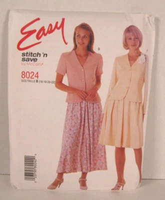 McCall's Stitch 'n Save 8024 Easy Jacket & Skirt Misses' 16-22 Pattern Uncut - Image 1 of 2