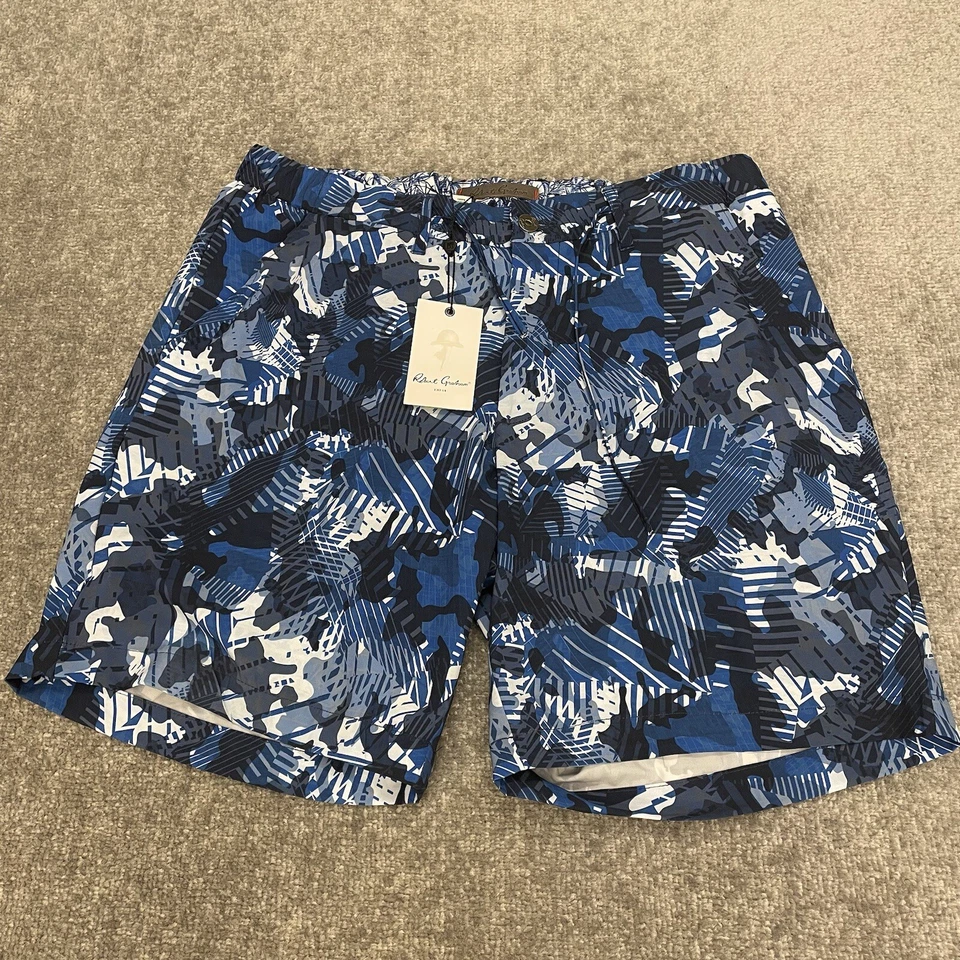 Pantalones Cortos Robert Graham Para Hombres 34 Azul Cordón Cinturón Lazos Bolsillos Híbridos NUEVO Foto 1 de 4