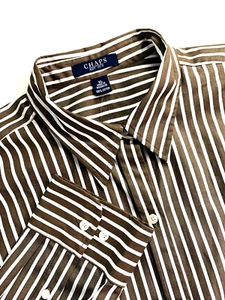 NWT Woman XL Button Down Cotton Blouse Long Sleeve Brown White Stripe Career - Picture 1 of 13