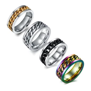 Silver/Black/Gold/Rainbow Spinner Chain Rings Stainless Steel Men's Band Sz 6-15 - Picture 1 of 18