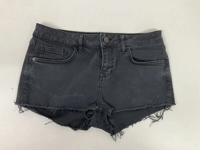 Topshop Moto Womens Daisy Denim Shorts Size 10 Charcoal Grey Ripped Low Waisted - Image 1 of 3