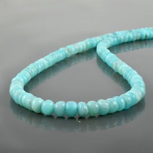 Natural Blue Amazonite smooth Rondelle Beads 18" Chain Handmade Necklace Jewelry