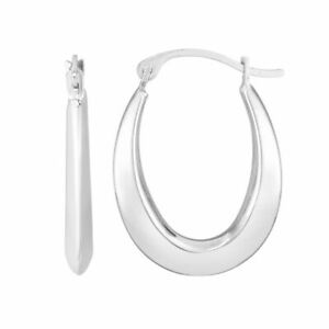 3/4" Polished Light Weight Oval Hoop Earrings Real 10K White Gold 0.6gr
