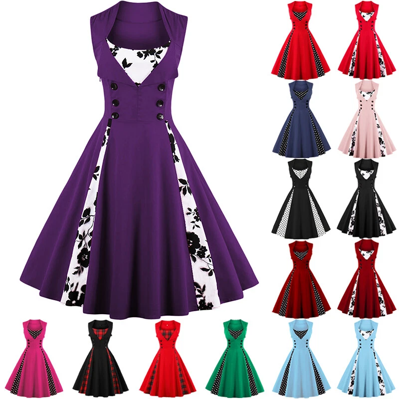 Women Vintage 1940s 50s Rockabilly Evening Party Summer Swing Dress Plus Size AU - image 1 of 4