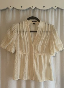 Kenneth Cole Reaction Women’s Blouse Sz 2 Shirt Short Bubble Sleeve Cream/Ivory - Picture 1 of 7