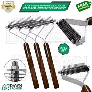 3 Pcs Hair Grooming Brush 20 Blades Pet Dog Cat Undercoat Deshedding Comb Set - Picture 1 of 8