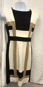 MAGGY LONDON Women Size 8 BLACK, WHITE, AND TAN Dress Sleeveless - Picture 1 of 8