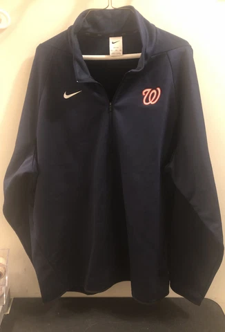 Washington Nationals Nike Dri Fit MLB Blue 1/4 Zip Pullover Jacket 2-XL XXL Cover