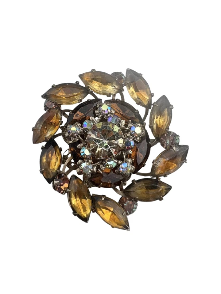 Broche vintage en capas color ámbar amarillo cristales AB Foto 1 de 4