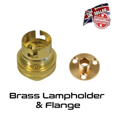 UKELECTRICAL Brass Lamp Holder UN Switched 1/2" - Bayonet BC Bulb Holder & Flange Plate *UK*