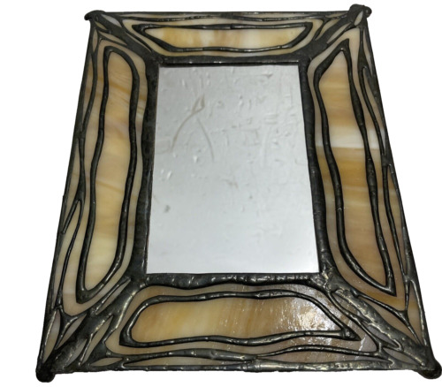 Vintage Art Nouveau style leaded stained glass mirror  11” x 8 1/2 "